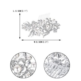 EVER FAITH Bridal Accessory Hair Piece Austrian Crystal Cream Simulated Pearl Flower Leaf Vine Side Comb Clear Silver-Tone