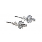 Lux Accessories Clear Flower Bridal Pave Faux Pearl Hair Clip Bobby Pin (2pc)