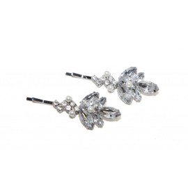 Lux Accessories Clear Flower Bridal Pave Faux Pearl Hair Clip Bobby Pin (2pc)