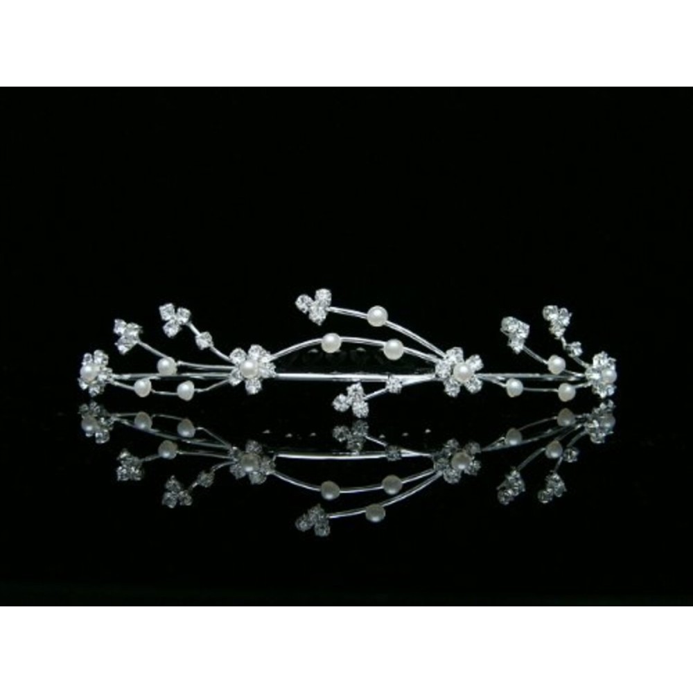 Flower Girl Bridesmaid Bridal Tiara Comb - Faux Pearls Silver Plated T392