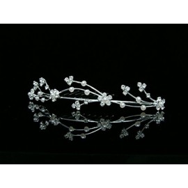 Flower Girl Bridesmaid Bridal Tiara Comb - Faux Pearls Silver Plated T392