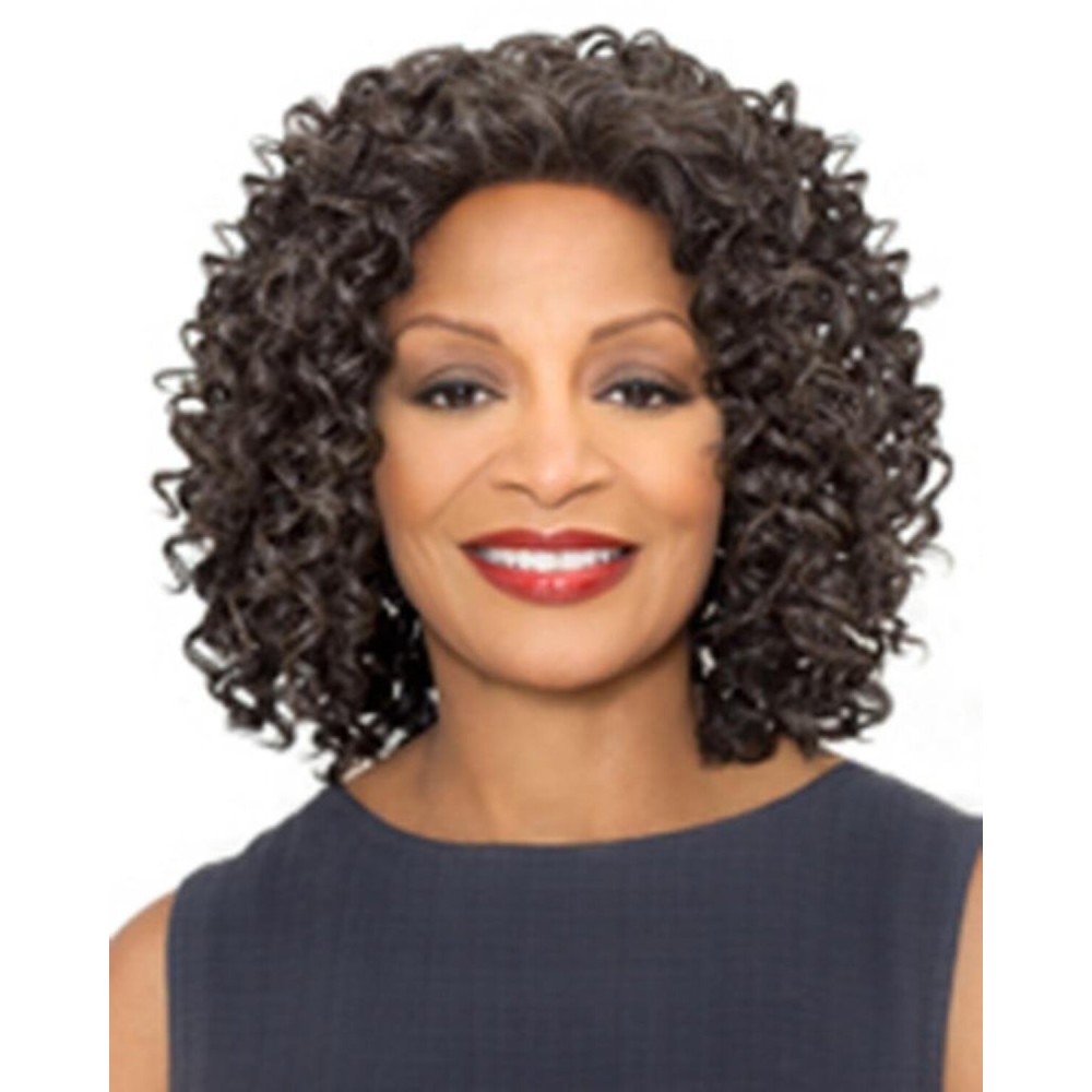 Kerry Wig Color 4 Medium Dark Brown - Foxy Silver Wigs Shoulder Length Curly Synthetic Lace Front African American Women\'s Stitched Wefted Lightweight Average Cap