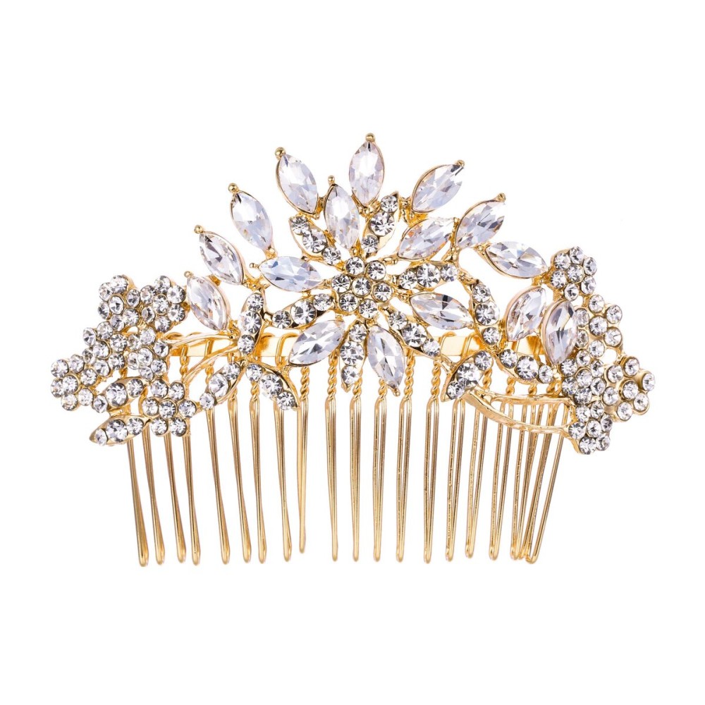 EVER FAITH Bridal Hair Accessories Crystal Flower Snowflake Side Comb Bridesmaids Wedding Headpiece Clear Gold-Tone EVER FAITH Bridal Hair Accessories Crystal Flower Snowflake Side Comb Bridesmaids Wedding Headpiece Clear Gold-Tone