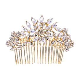 EVER FAITH Bridal Hair Accessories Crystal Flower Snowflake Side Comb Bridesmaids Wedding Headpiece Clear Gold-Tone