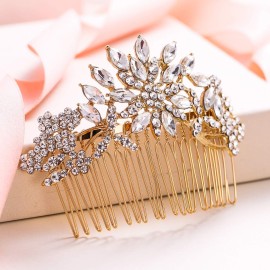 EVER FAITH Bridal Hair Accessories Crystal Flower Snowflake Side Comb Bridesmaids Wedding Headpiece Clear Gold-Tone EVER FAITH Bridal Hair Accessories Crystal Flower Snowflake Side Comb Bridesmaids Wedding Headpiece Clear Gold-Tone