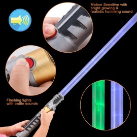 2-in-1 LED Light Up Sabers, Dual Bladed Toy Saber Swords Set for Kids with FX Power Up and Motion Sensitive Sound Effects for Cosplay