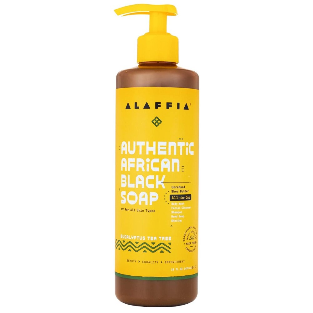 Alaffia Authentic African Black Soap All-In-One, Eucalyptus Tea Tree 16 fl oz Alaffia Authentic African Black Soap All-In-One, Eucalyptus Tea Tree 16 fl oz