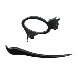 Marycrafts Buffalo Horn Cat Kitten Shawl Pin, Hair Pin Accessory Handmade (Black)