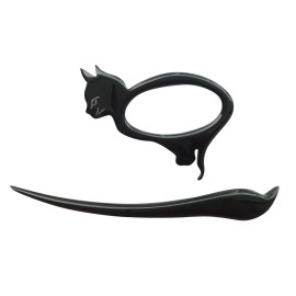 Marycrafts Buffalo Horn Cat Kitten Shawl Pin, Hair Pin Accessory Handmade (Black)