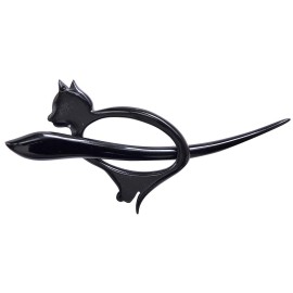Marycrafts Buffalo Horn Cat Kitten Shawl Pin, Hair Pin Accessory Handmade (Black)