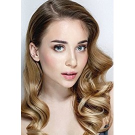 Tressmatch 16(18) Clip in Remy Human Hair Extensions Ombre Chestnut/Medium Brown to Bleach/Natural Blonde 9 Pieces(pcs) Full Head Volume Set Thick to Ends [Weight:4.6oz/130grams]