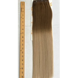 Tressmatch 16(18) Clip in Remy Human Hair Extensions Ombre Chestnut/Medium Brown to Bleach/Natural Blonde 9 Pieces(pcs) Full Head Volume Set Thick to Ends [Weight:4.6oz/130grams]