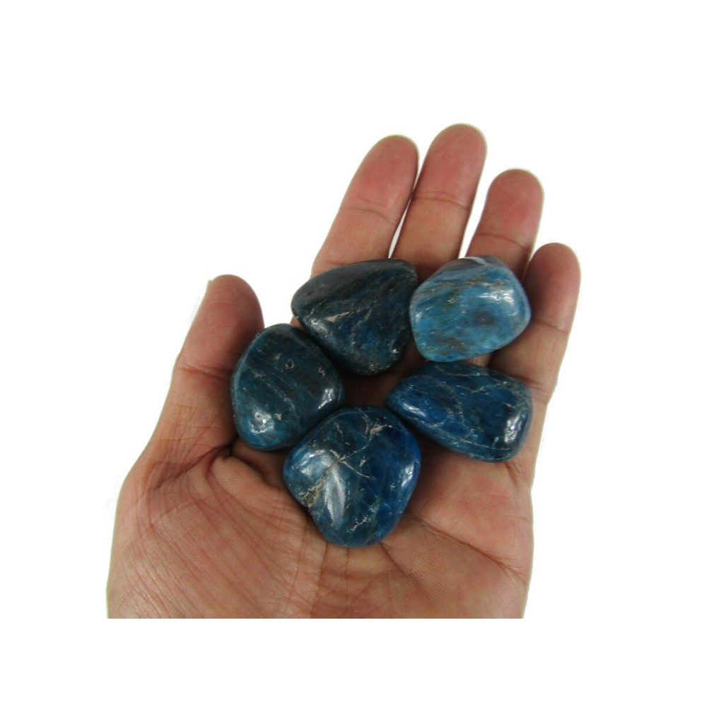 CrystalAge 5 Pack Apatite Tumble Stones (20-25mm), Blue Apatite, Loose-Cut Gemstones