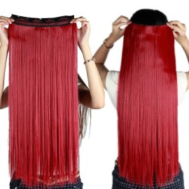 S-noilite Trendy 24/26 Straight Curly 3/4 Full Head One Piece 5clips Clip in Hair Extensions Long Poplar Style for Women Gifts 22colors(26-straight,dark Red)