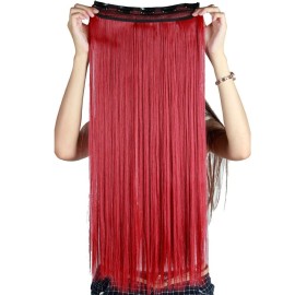 S-noilite Trendy 24/26 Straight Curly 3/4 Full Head One Piece 5clips Clip in Hair Extensions Long Poplar Style for Women Gifts 22colors(26-straight,dark Red)