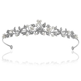 Flower Leaf Faux Pearl Rhinestone Crystal Bridal Tiara Crown T881