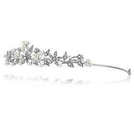 Flower Leaf Faux Pearl Rhinestone Crystal Bridal Tiara Crown T881 Flower Leaf Faux Pearl Rhinestone Crystal Bridal Tiara Crown T881