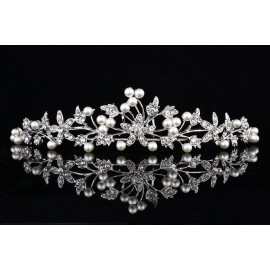 Flower Leaf Faux Pearl Rhinestone Crystal Bridal Tiara Crown T881 Flower Leaf Faux Pearl Rhinestone Crystal Bridal Tiara Crown T881