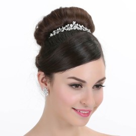 Flower Leaf Faux Pearl Rhinestone Crystal Bridal Tiara Crown T881 Flower Leaf Faux Pearl Rhinestone Crystal Bridal Tiara Crown T881