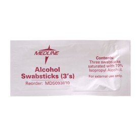 Medline Sterile Alcohol Swabsticks, 3/Pack, Ideal for Medical and Home Use, Pack of 25