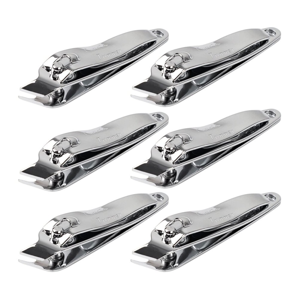 uxcell 6 PCS Sharp Nail Clippers Set, Metal Slanted Edge Toenail Clippers, Silver Tone Fingernail Clipper, Manicure Tool Pedicure Nail Clipper Cutter for Men Women Nail Cleaner
