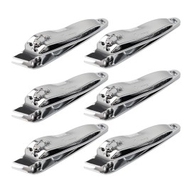 uxcell 6 PCS Sharp Nail Clippers Set, Metal Slanted Edge Toenail Clippers, Silver Tone Fingernail Clipper, Manicure Tool Pedicure Nail Clipper Cutter for Men Women Nail Cleaner