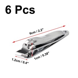uxcell 6 PCS Sharp Nail Clippers Set, Metal Slanted Edge Toenail Clippers, Silver Tone Fingernail Clipper, Manicure Tool Pedicure Nail Clipper Cutter for Men Women Nail Cleaner