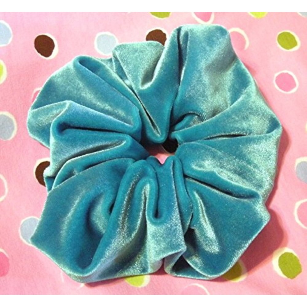 Solid Turquoise Velvet Scrunchy-Large - Made in the USA