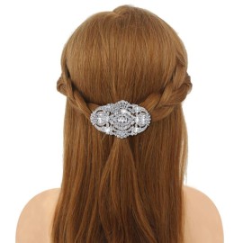 EVER FAITH 1920\'s Style Bride Hair Barrette Art Deco Clear Austrian Crystal Silver-Tone