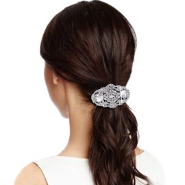 EVER FAITH 1920\'s Style Bride Hair Barrette Art Deco Clear Austrian Crystal Silver-Tone