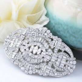 EVER FAITH 1920\'s Style Bride Hair Barrette Art Deco Clear Austrian Crystal Silver-Tone