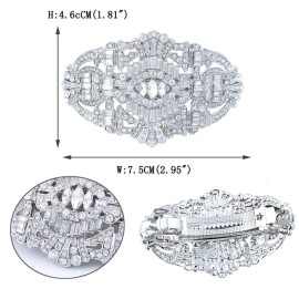 EVER FAITH 1920\'s Style Bride Hair Barrette Art Deco Clear Austrian Crystal Silver-Tone
