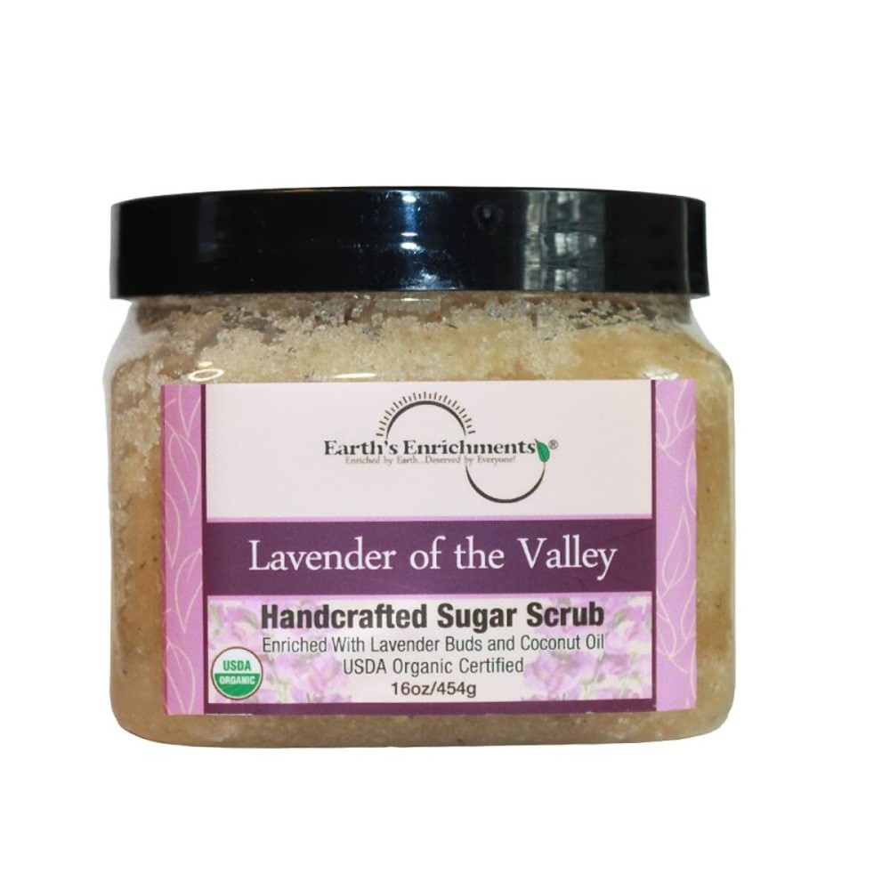 Sugar Scrub, USDA Organic Sugar Scrub, Vegan Soothing Lavender Body Scrub, Moisturizing, Hydrating, Exfoliating, Great for Rough, Dry Skin, Lips, Feet and Elbows, Coconut, Avocado, and Grape Seed Oil