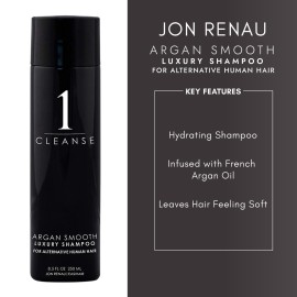 Jon Renau Argan Smooth Luxury Shampoo for Human Hair, 8.5 Ounce