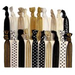 Kenz Laurenz Hair Ties Ponytail Holders - 20 Pack Sophisticated Black White Gold Dots Stripes No Crease Ouchless Elastic Styling Accessories Pony Tail Elastics Holder Ribbon Bands