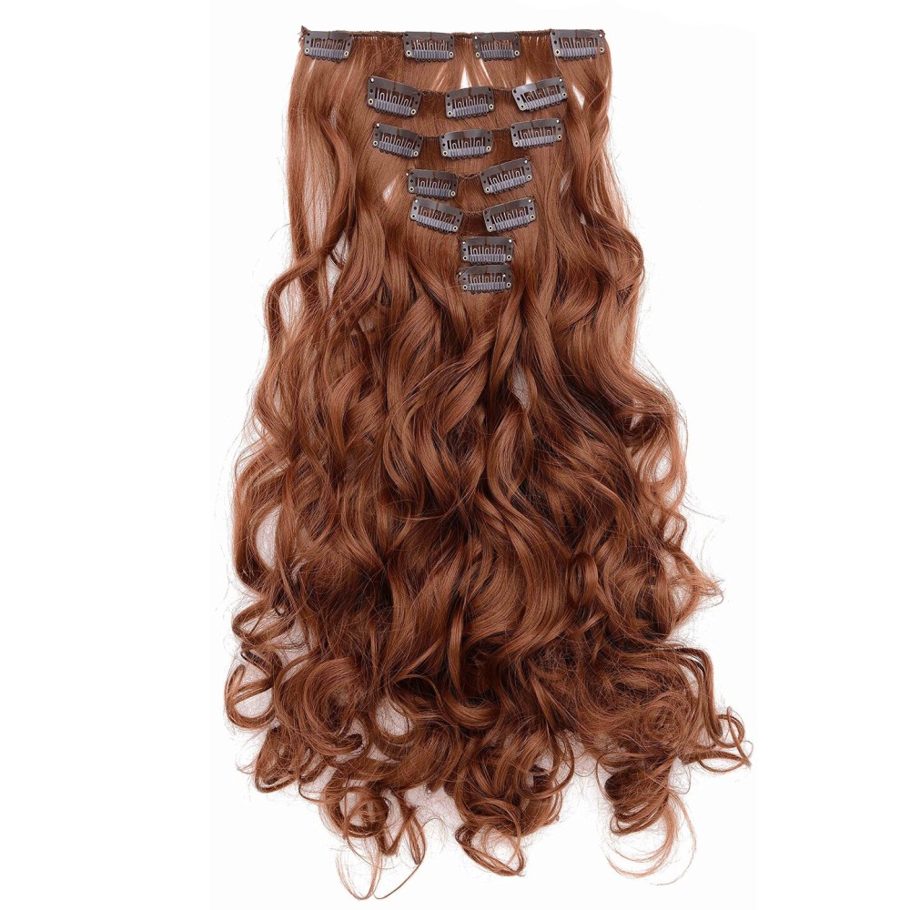 OneDor 20 Curly Full Head Clip in Synthetic Hair Extensions 7pcs 140g (Medium Auburn-30)