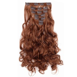 OneDor 20 Curly Full Head Clip in Synthetic Hair Extensions 7pcs 140g (Medium Auburn-30)