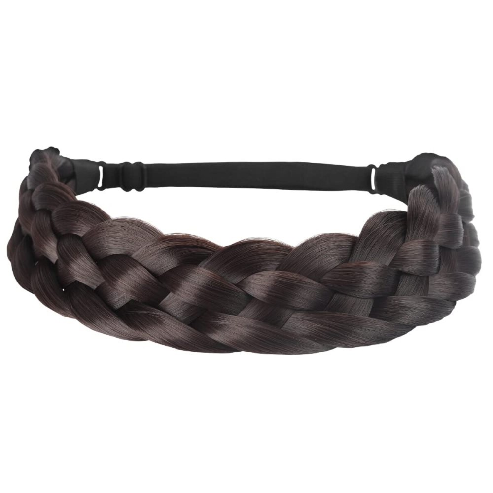 Coolcos Elastic Synthetic Chunky Hair Braid 5 Strands Braids Hair Headbands Plaited Braided Headband (Dark Brown As Image)