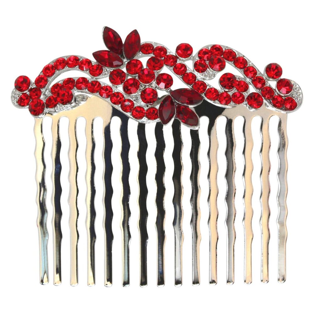 Faship Gorgeous Red Crystal Floral Hair Comb