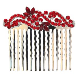 Faship Gorgeous Red Crystal Floral Hair Comb