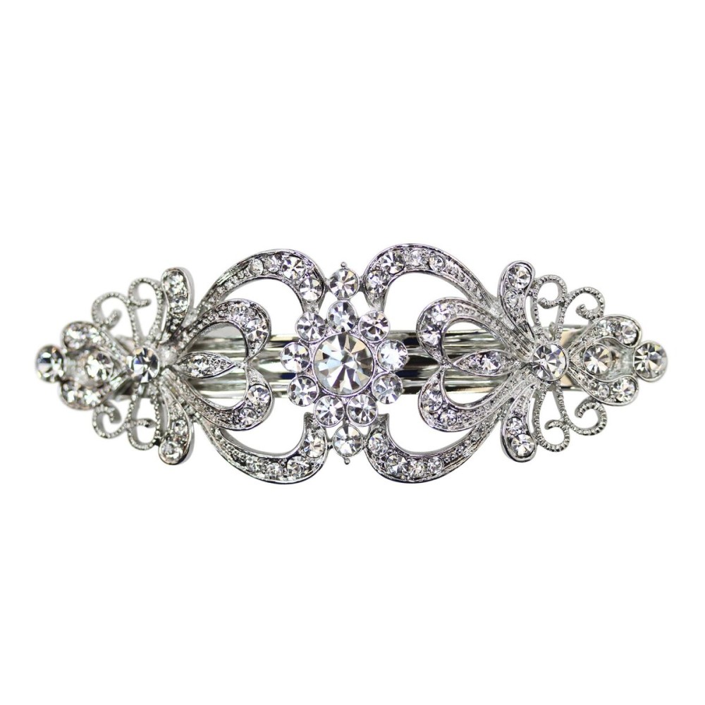 Faship Gorgeous Clear Crystal Hearts And Floral Hair Barrette