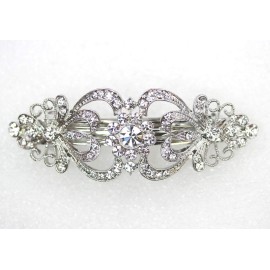 Faship Gorgeous Clear Crystal Hearts And Floral Hair Barrette