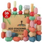 EVERSMART 36 Pcs Wooden Stacking Blocks - Montessori Toys for 1 2 3 4 5 6 Year Old Toddlers and Kids, XL Rocks, No Choking Hazard - Sensory STEM Building Stones, for Girls and Boys