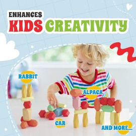 EVERSMART 36 Pcs Wooden Stacking Blocks - Montessori Toys for 1 2 3 4 5 6 Year Old Toddlers and Kids, XL Rocks, No Choking Hazard - Sensory STEM Building Stones, for Girls and Boys