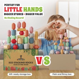 EVERSMART 36 Pcs Wooden Stacking Blocks - Montessori Toys for 1 2 3 4 5 6 Year Old Toddlers and Kids, XL Rocks, No Choking Hazard - Sensory STEM Building Stones, for Girls and Boys