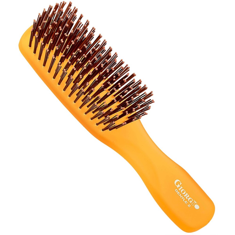 Giorgio GION2O Neon Orange 6.25 inch Gentle Touch Detangler Hair Brush for Men and Women. Soft Bristles for Sensitive Scalp. Wet and Dry for all Hair Types. Scalp Massager Brush Stimulate Hair Growth