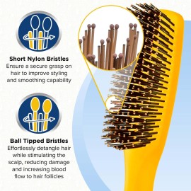 Giorgio GION1O Neon Orange 7.75 inch Gentle Touch Detangler Hair Brush for Men and Women. Soft Bristles for Sensitive Scalp. Wet and Dry for all Hair Types. Scalp Massager Brush Stimulate Hair Growth