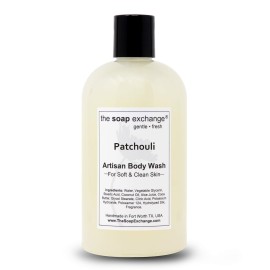 The Soap Exchange Body Wash - Patchouli Scent - Hand Crafted 12 fl oz / 354 ml Natural Artisan Liquid Soap for Hand, Face & Body, Shower Gel, Cleanse, Moisturize, & Protect. Made in the USA.