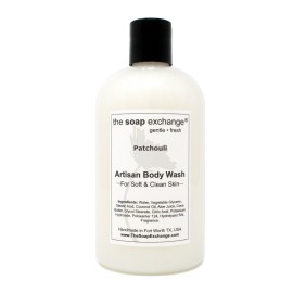 The Soap Exchange Body Wash - Patchouli Scent - Hand Crafted 12 fl oz / 354 ml Natural Artisan Liquid Soap for Hand, Face & Body, Shower Gel, Cleanse, Moisturize, & Protect. Made in the USA.