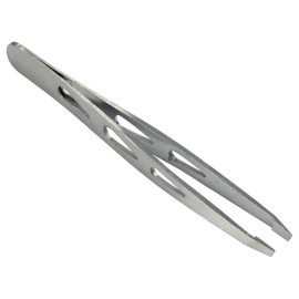HTS 172D0 4 Brushed Stainless Slanted Eyebrow Tweezers with Droplet Holes